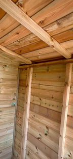Inside an LOJ building showing the heavy-duty framing