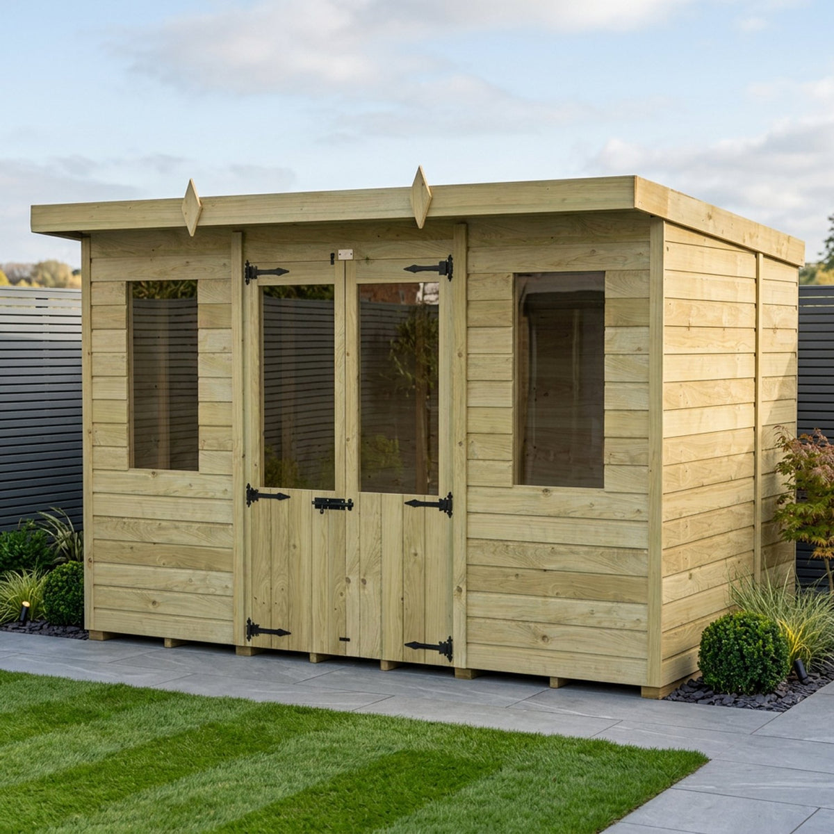 Pent Summer House from DIY Sheds, a glazed timber summer house with a pent roof