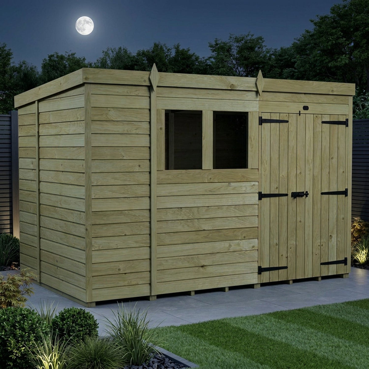 Pent Shed from DIY Sheds with double doors, a timber garden shed with a sloping pent roof