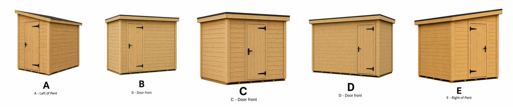 Pent shed door positions A to E