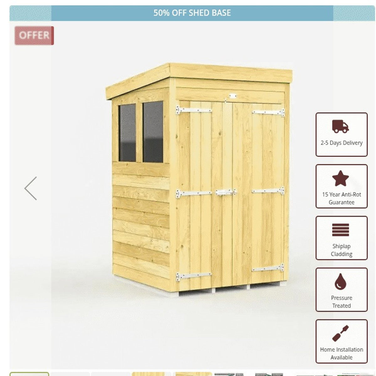 DIY Sheds – Pent Shed – Single Door – view 158
