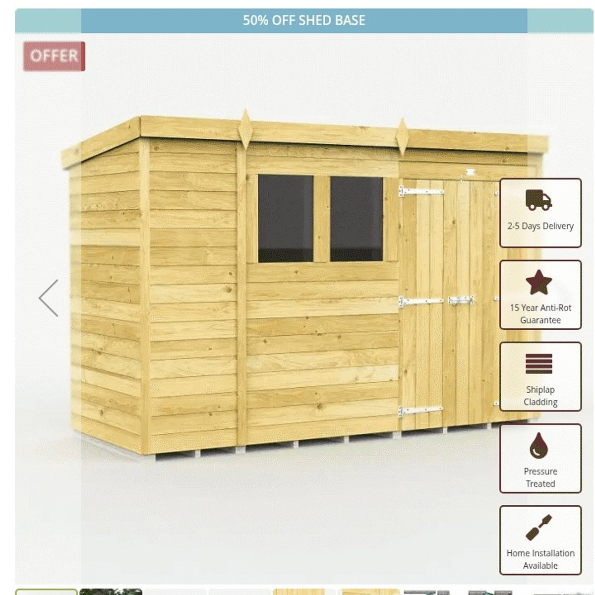 DIY Sheds – Pent Shed – Single Door – view 155