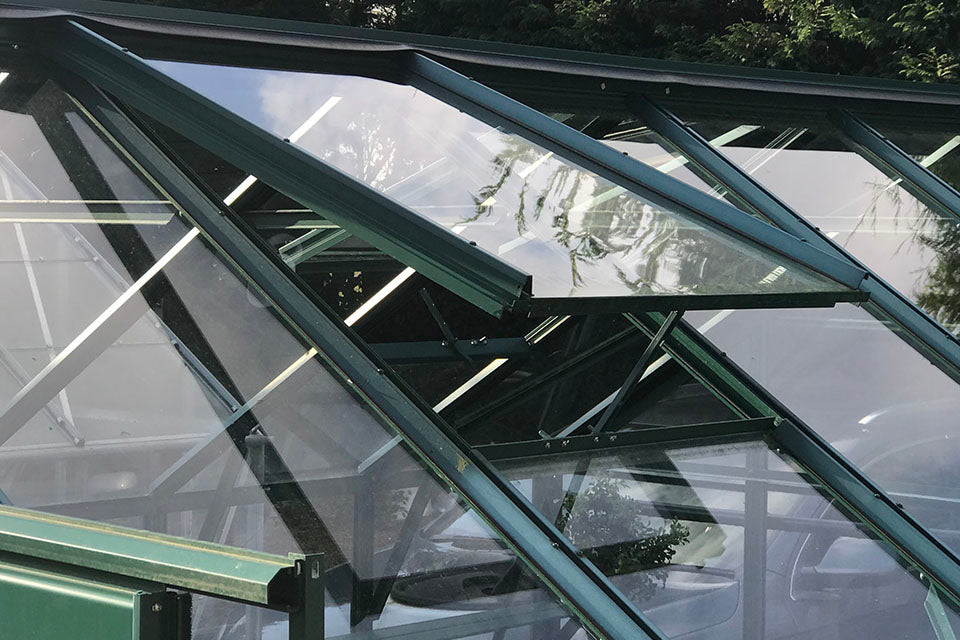 Elite Greenhouse roof vent, alternate view