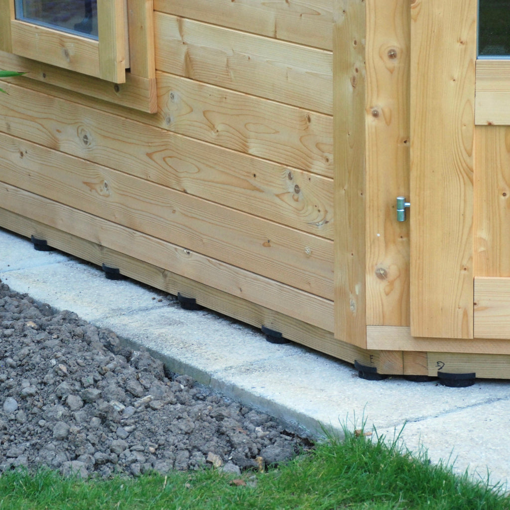 Shed Boots fitted under a shed base