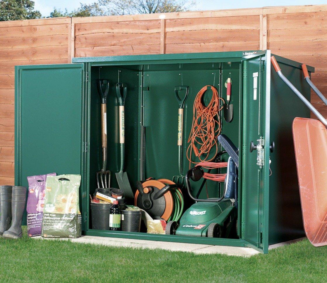 Asgard metal storage in a garden